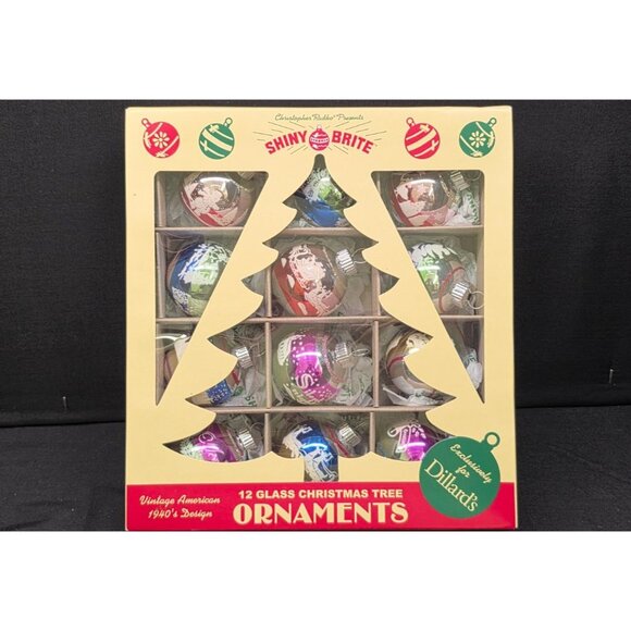 Christopher Radko Shiny Brite 1940s Stenciled Flocked Design Christmas Ornaments - Picture 1 of 8